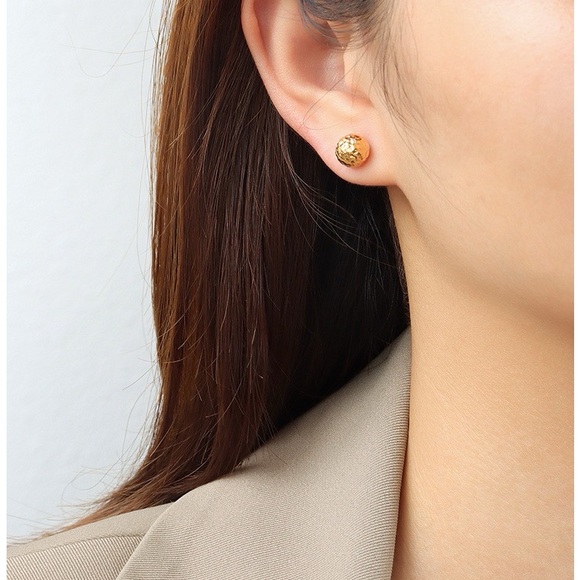 18K Gold Plated Sphere Stud Earrings*Ball Stud Earrings*Dainty Minimalist*ML - Picture 4 of 6